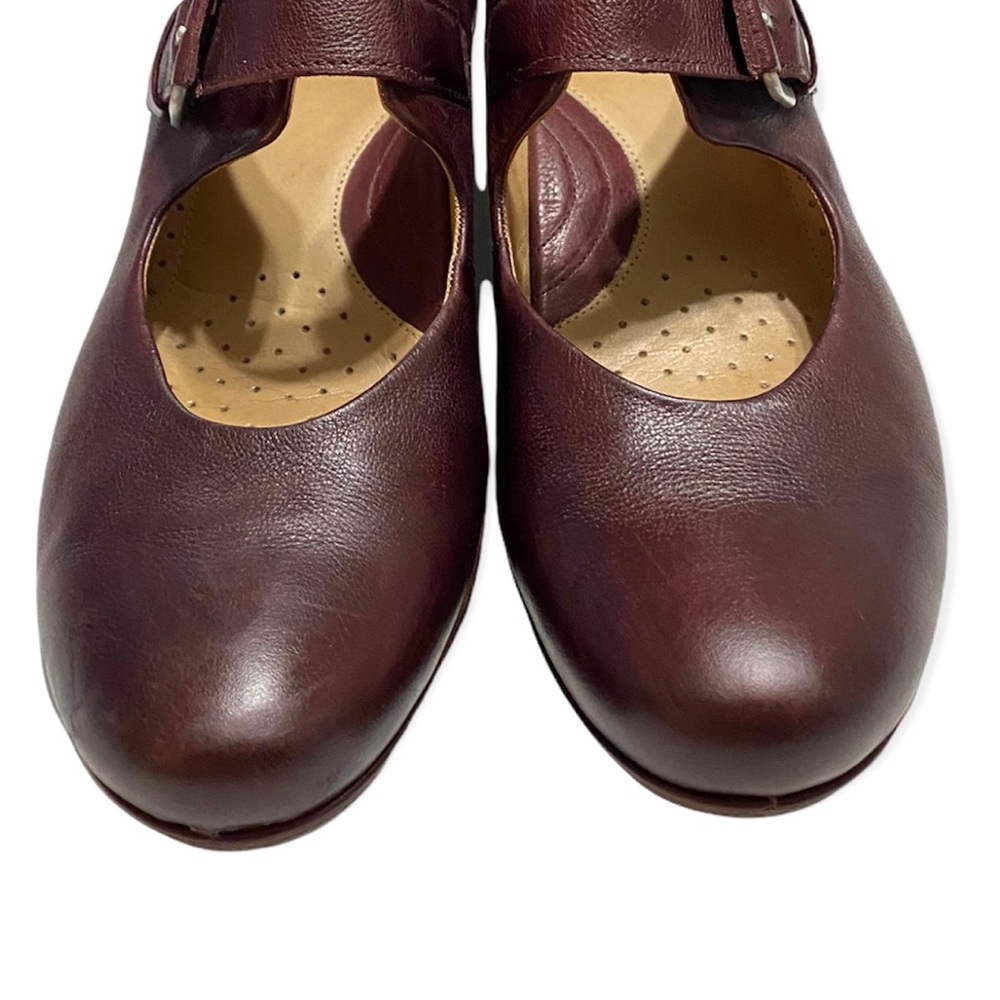 ECCO Maryjanes Sz 40 / 10 Red Burgundy Leather Clogs Strap & Buckle - Picture 6 of 11